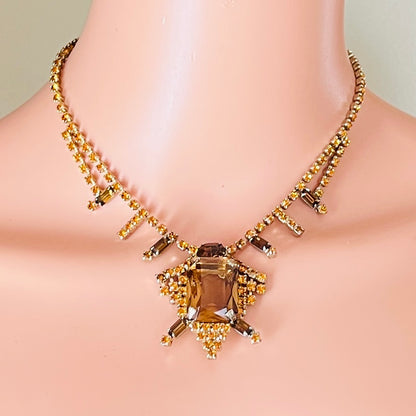 Art Deco amber rhinestone choker with prong set glass stones