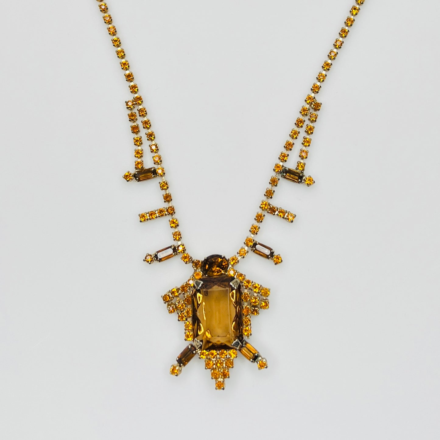 Art Deco amber rhinestone choker with prong set glass stones