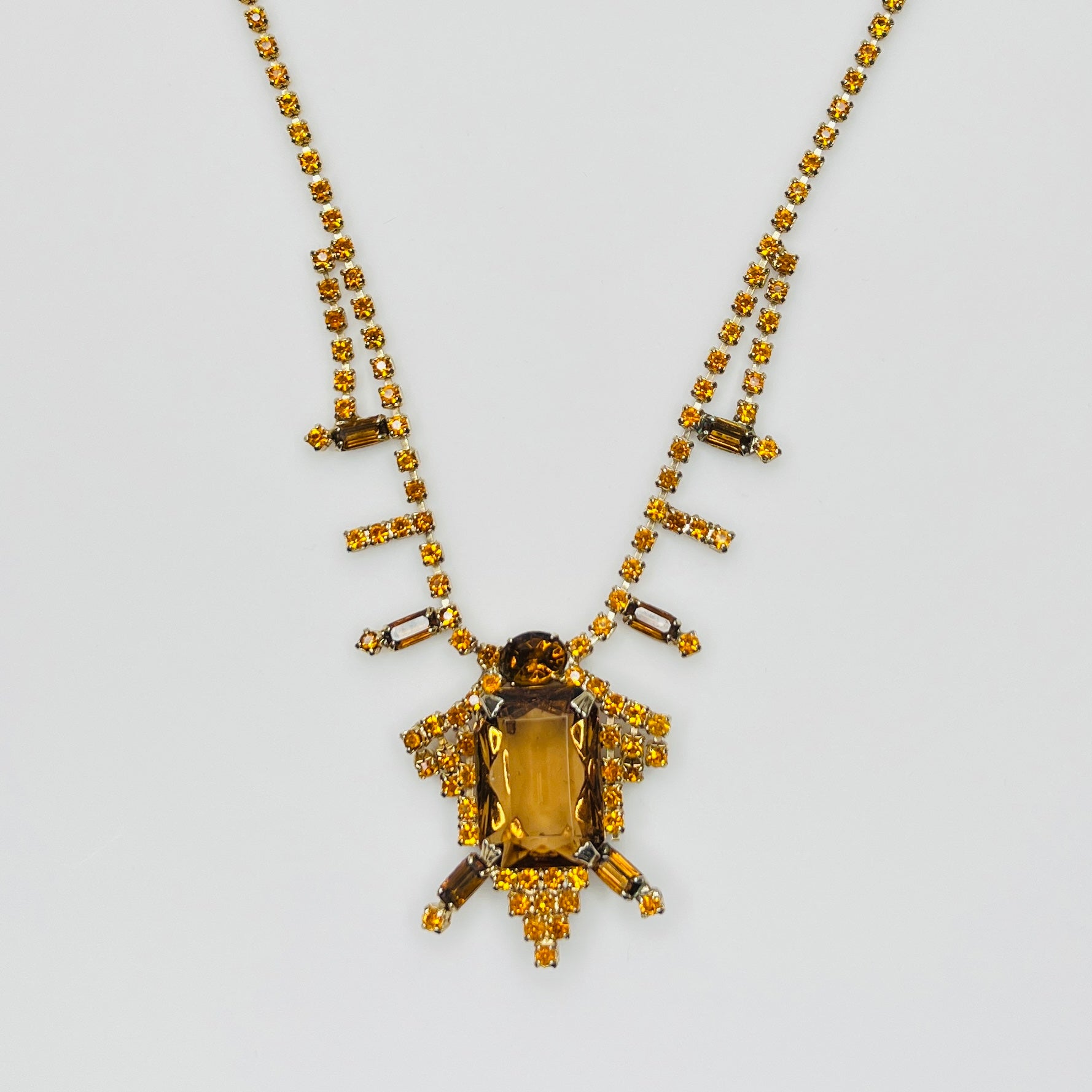 Art Deco amber rhinestone choker with prong set glass stones
