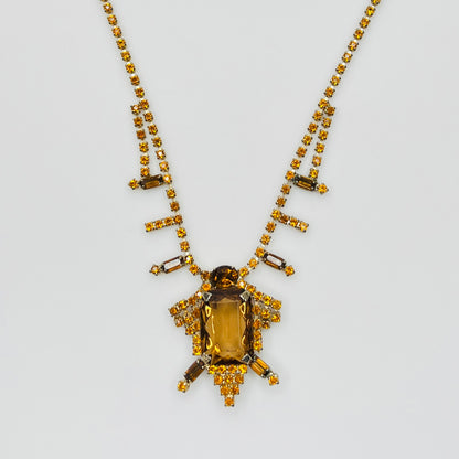 Art Deco amber rhinestone choker with prong set glass stones