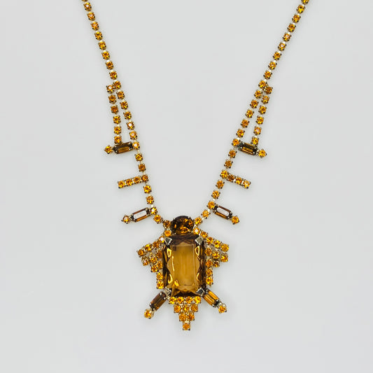 Art Deco amber rhinestone choker with prong set glass stones