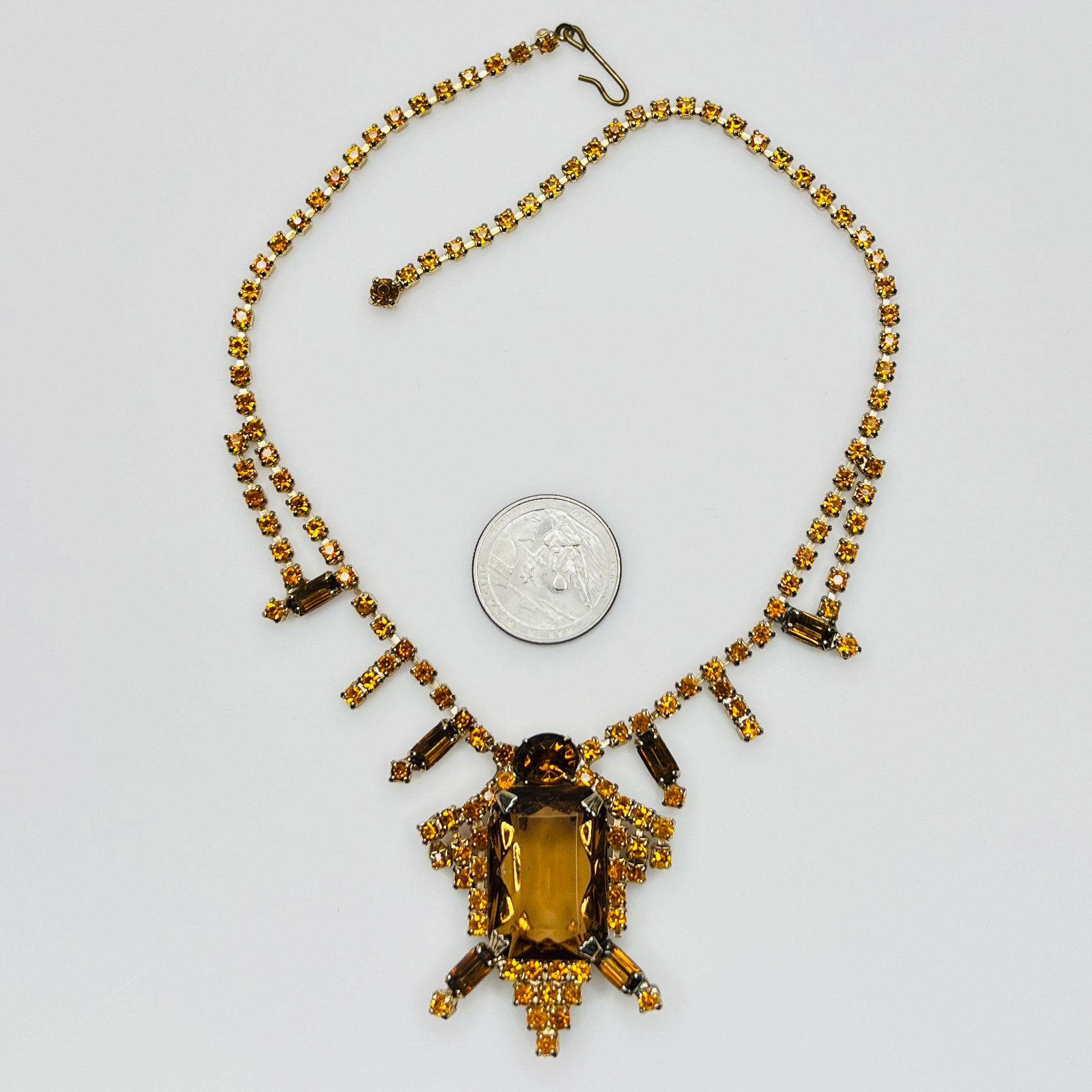 Art Deco amber rhinestone choker with prong set glass stones