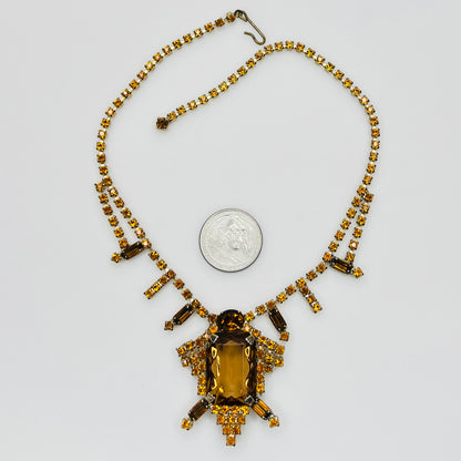 Art Deco amber rhinestone choker with prong set glass stones