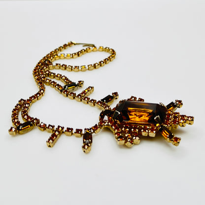 Vintage orange and amber rhinestone necklace, 15 inch length