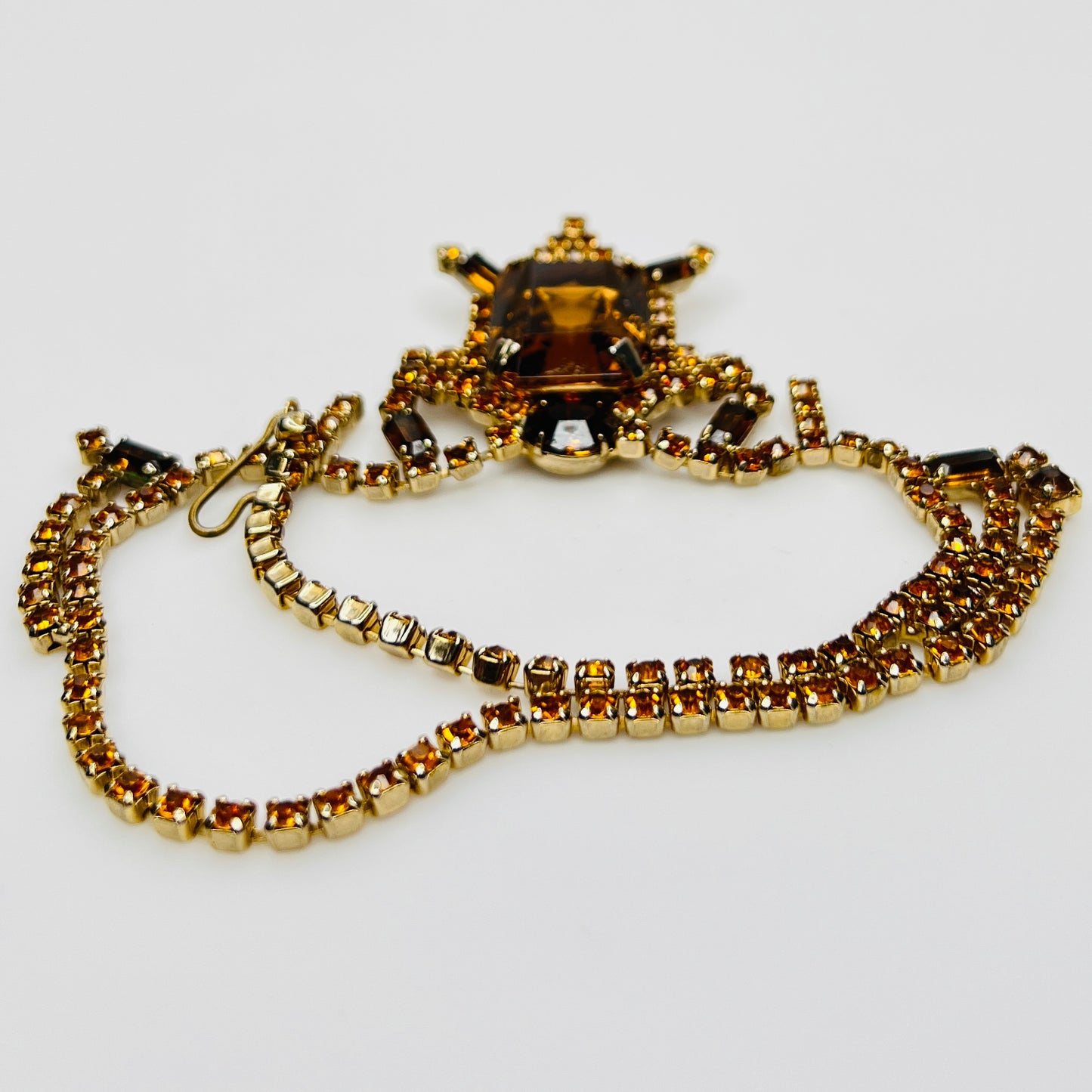 Vintage orange and amber rhinestone necklace, 15 inch length