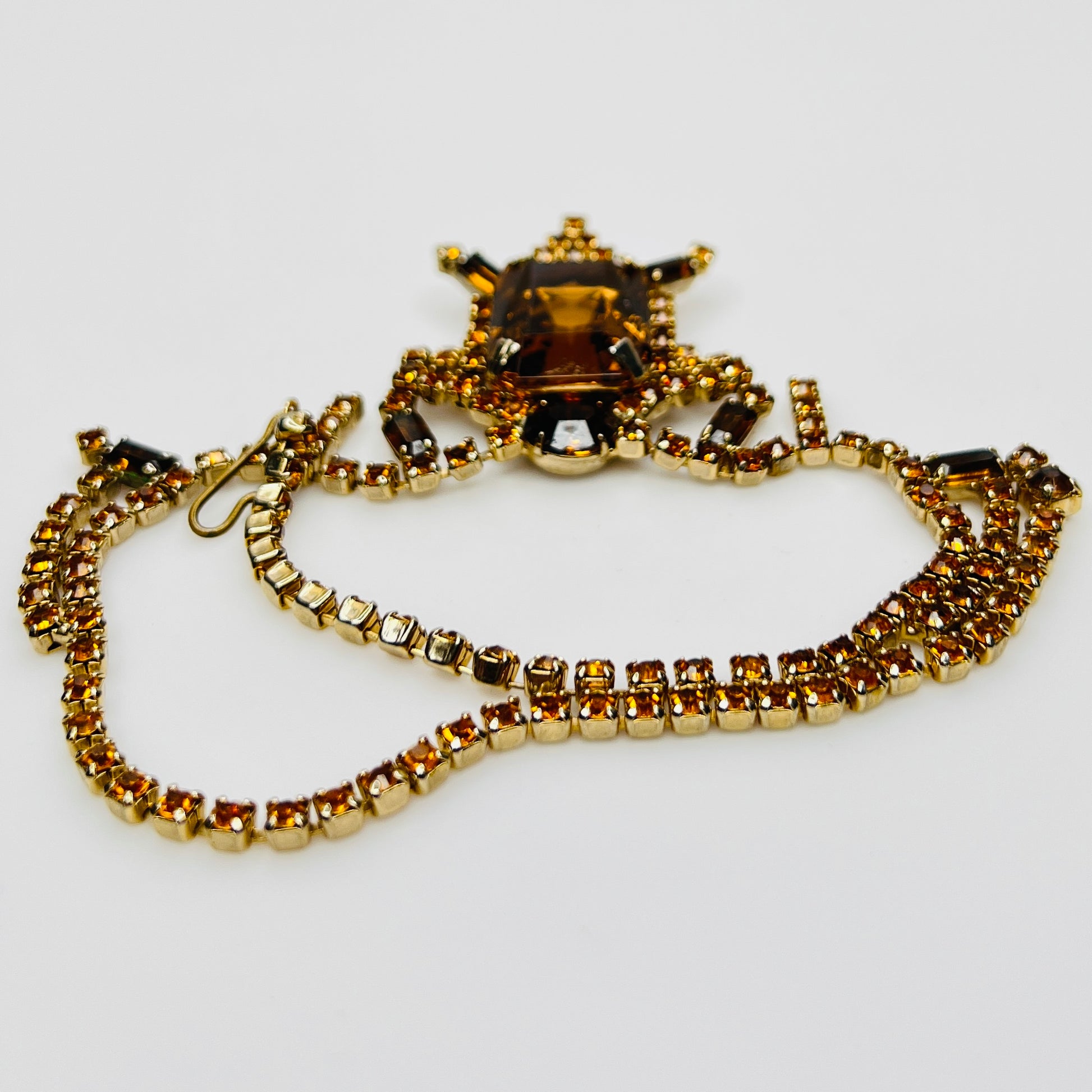 Vintage orange and amber rhinestone necklace, 15 inch length