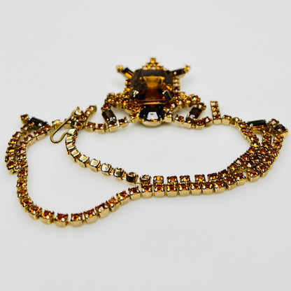 Vintage orange and amber rhinestone necklace, 15 inch length
