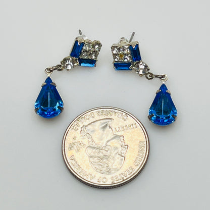 1930s-inspired rhinestone earrings with sapphire teardrops