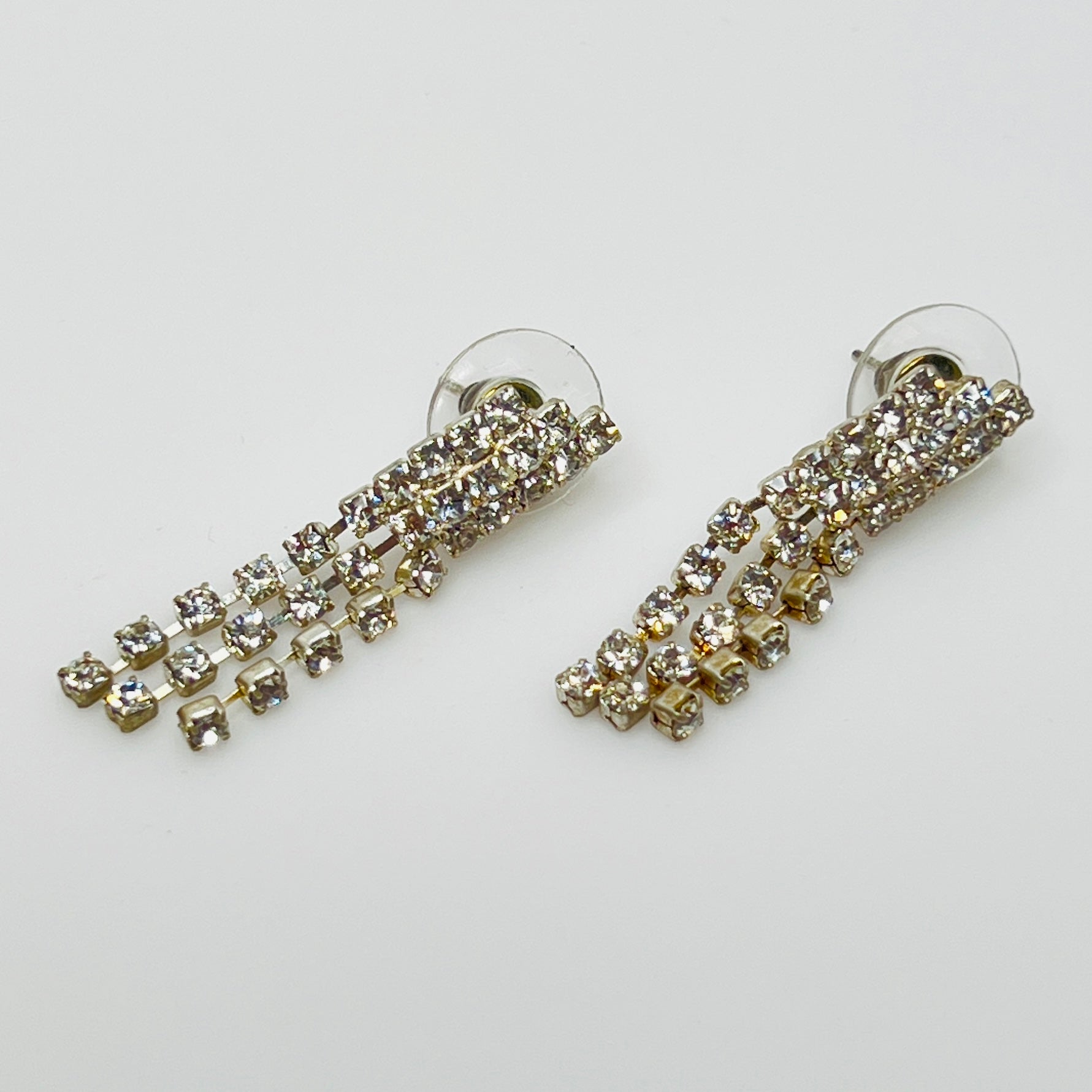 Vintage Art Deco rhinestone earrings with clear tiered dangles