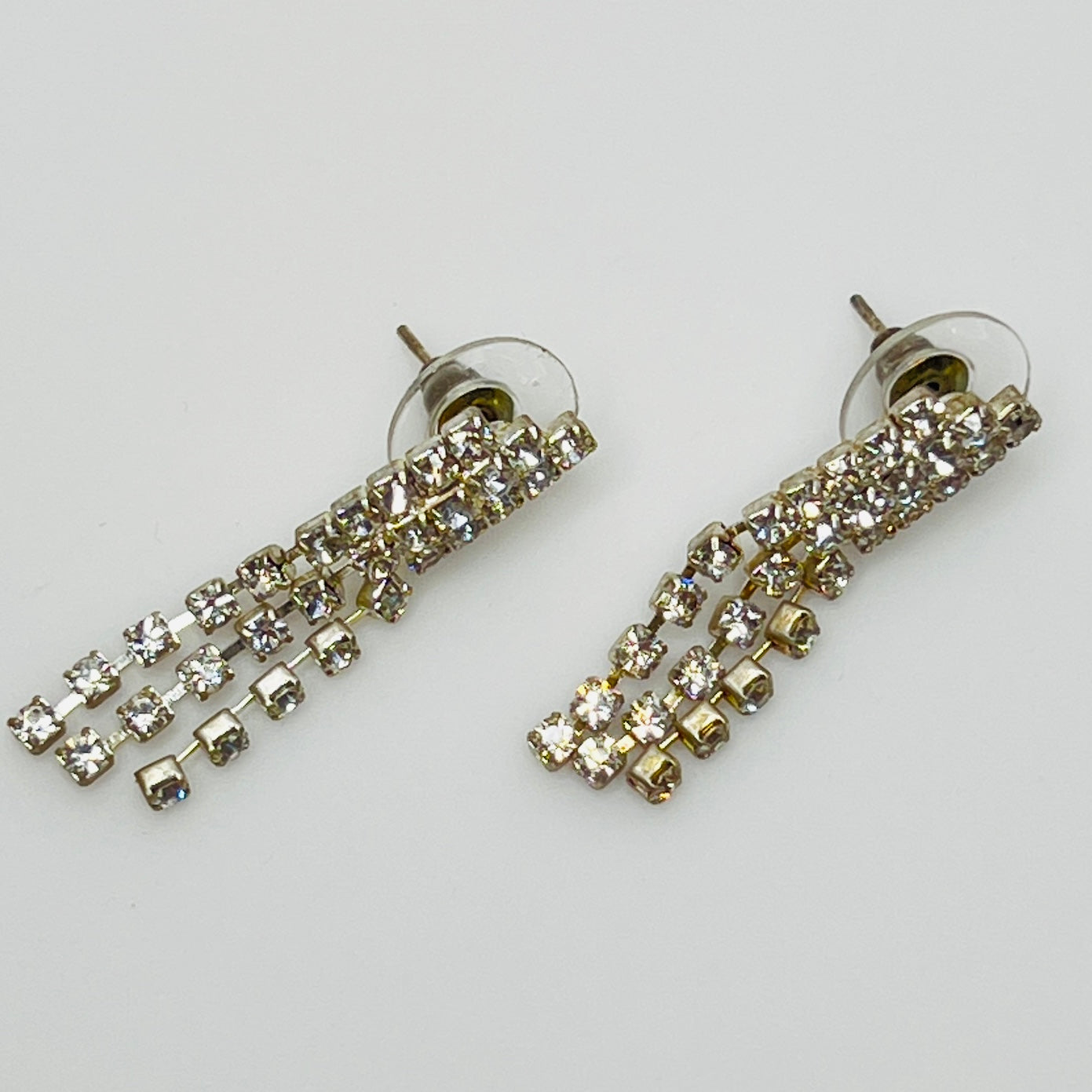 Vintage Art Deco rhinestone earrings with clear tiered dangles