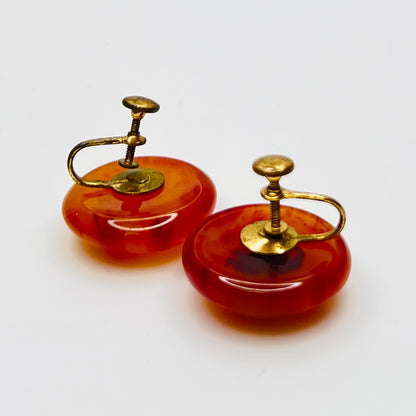 1940s Bakelite screw back earrings 1 inch diameter