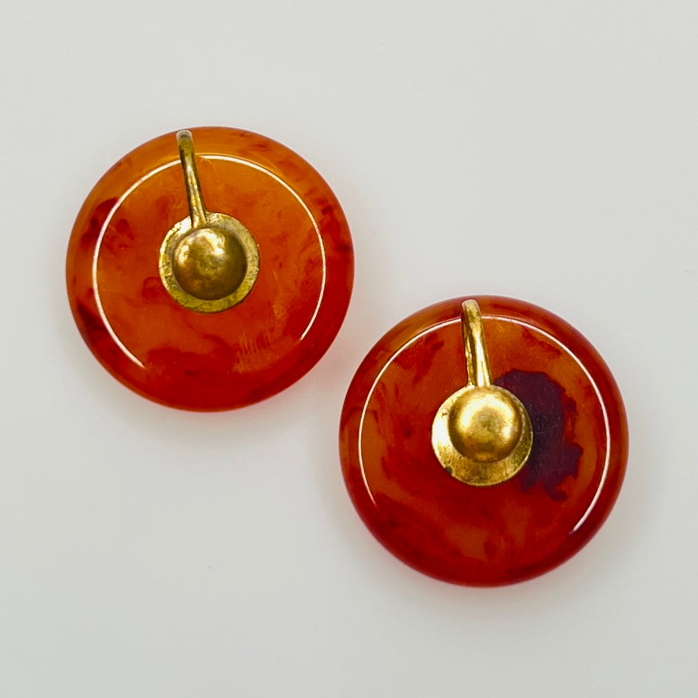 1940s Bakelite screw back earrings 1 inch diameter