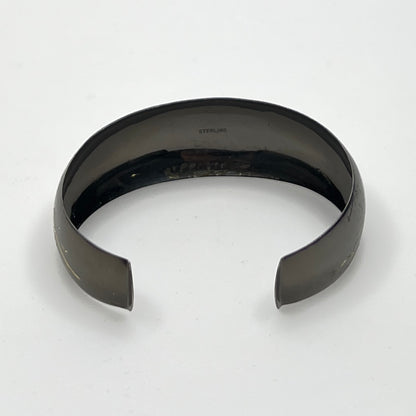 Blackened sterling cuff bracelet with Japanese temple and floral design