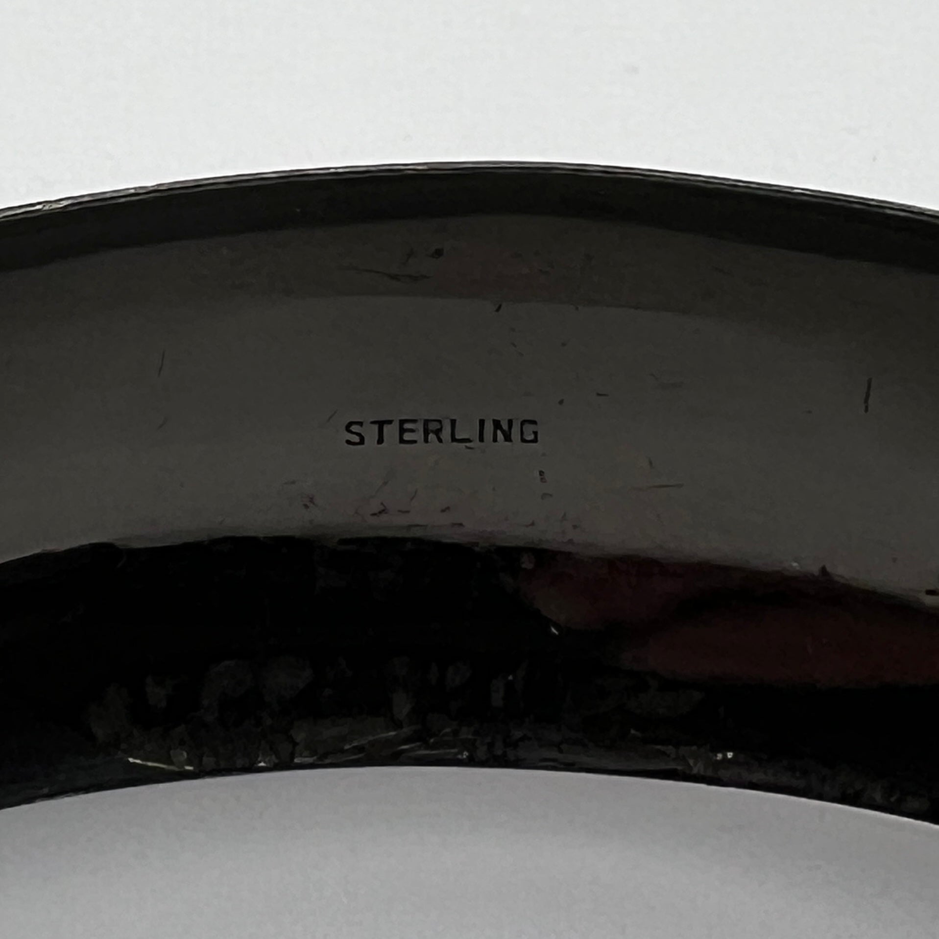 Blackened sterling cuff bracelet with Japanese temple and floral design sterling marking