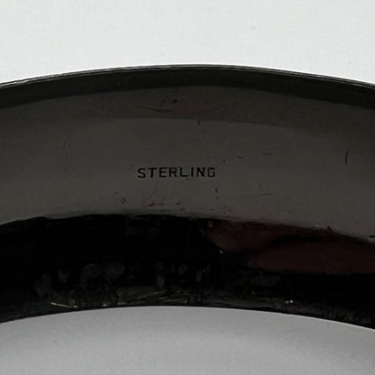 Blackened sterling cuff bracelet with Japanese temple and floral design sterling marking