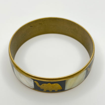 Vintage brass bangle with elephant and mother of pearl inlay