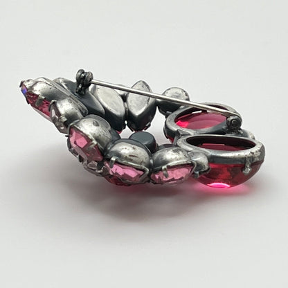 1960s pink glass rhinestone brooch with matching aurora borealis earrings