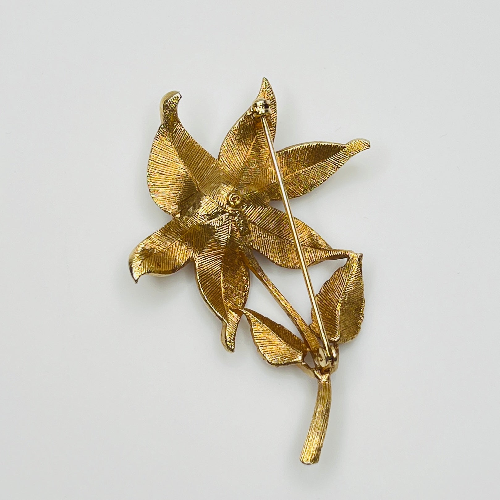 Coro floral pin with long stem and pearl cluster, 1950s vintage brooch