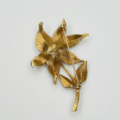 Coro floral pin with long stem and pearl cluster, 1950s vintage brooch