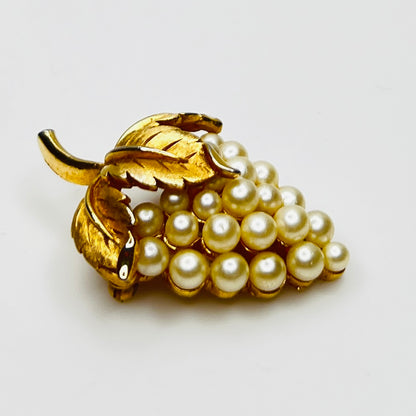 Vintage Trifari pearl grape brooch signed on reverse