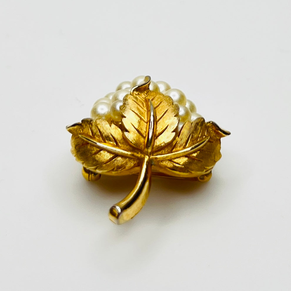 Vintage Trifari pearl grape brooch signed on reverse