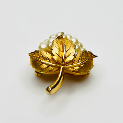 Vintage Trifari pearl grape brooch signed on reverse