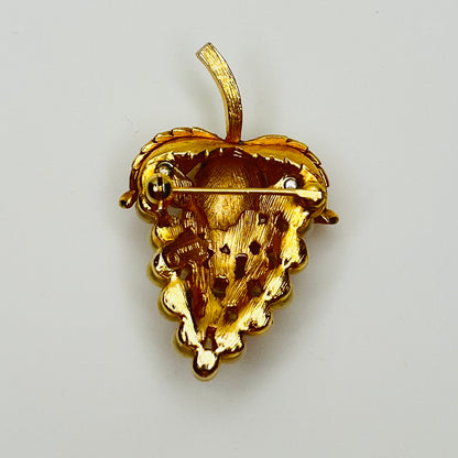 Mid century gold and faux pearl grape pin 1.75 inches