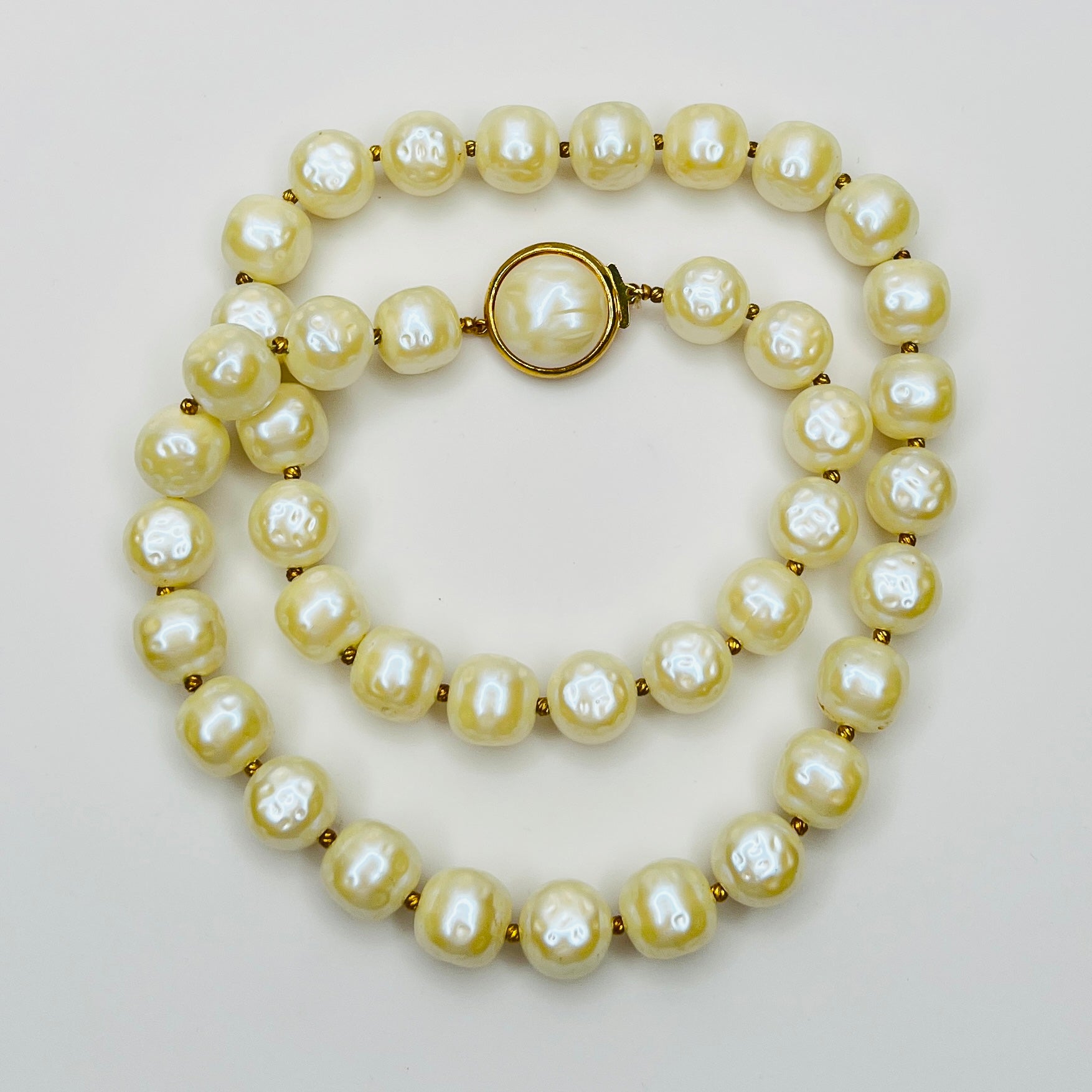 Vintage Crown Trifari faux pearl necklace and earrings jewelry set
