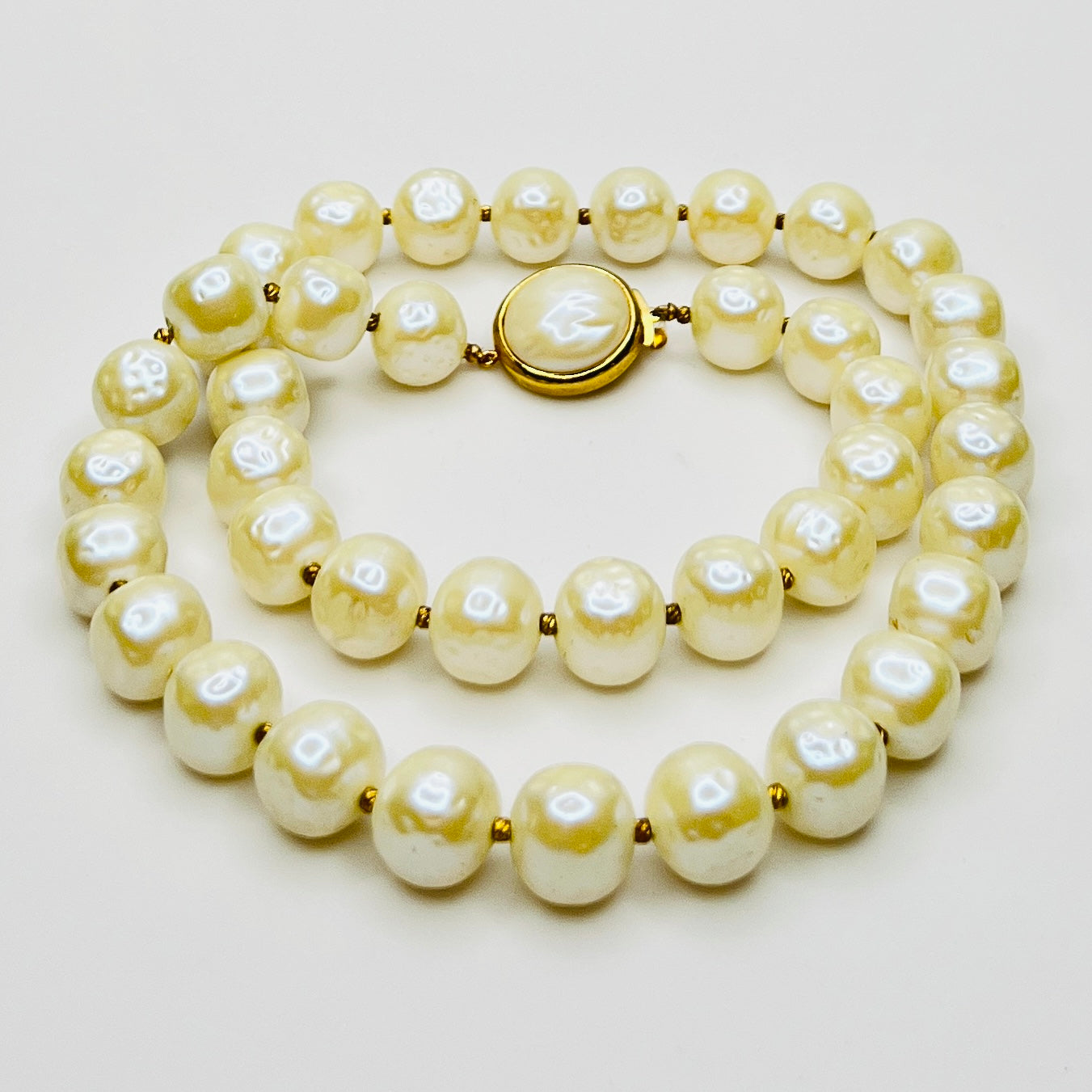 Vintage Crown Trifari faux pearl necklace and earrings jewelry set