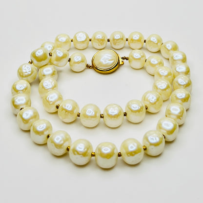 Vintage Crown Trifari faux pearl necklace and earrings jewelry set