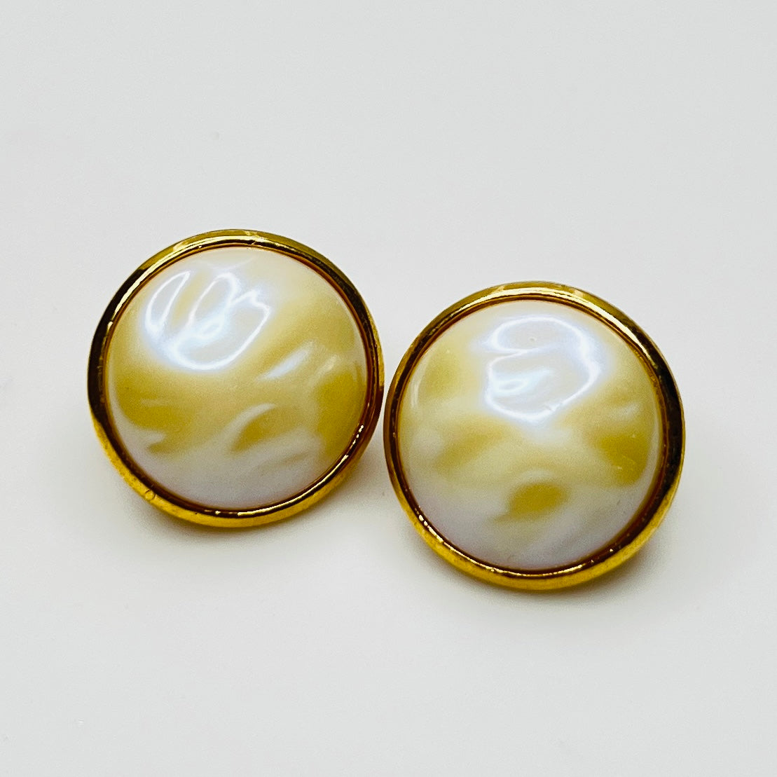 Vintage Trifari faux pearl clip earrings gold tone setting