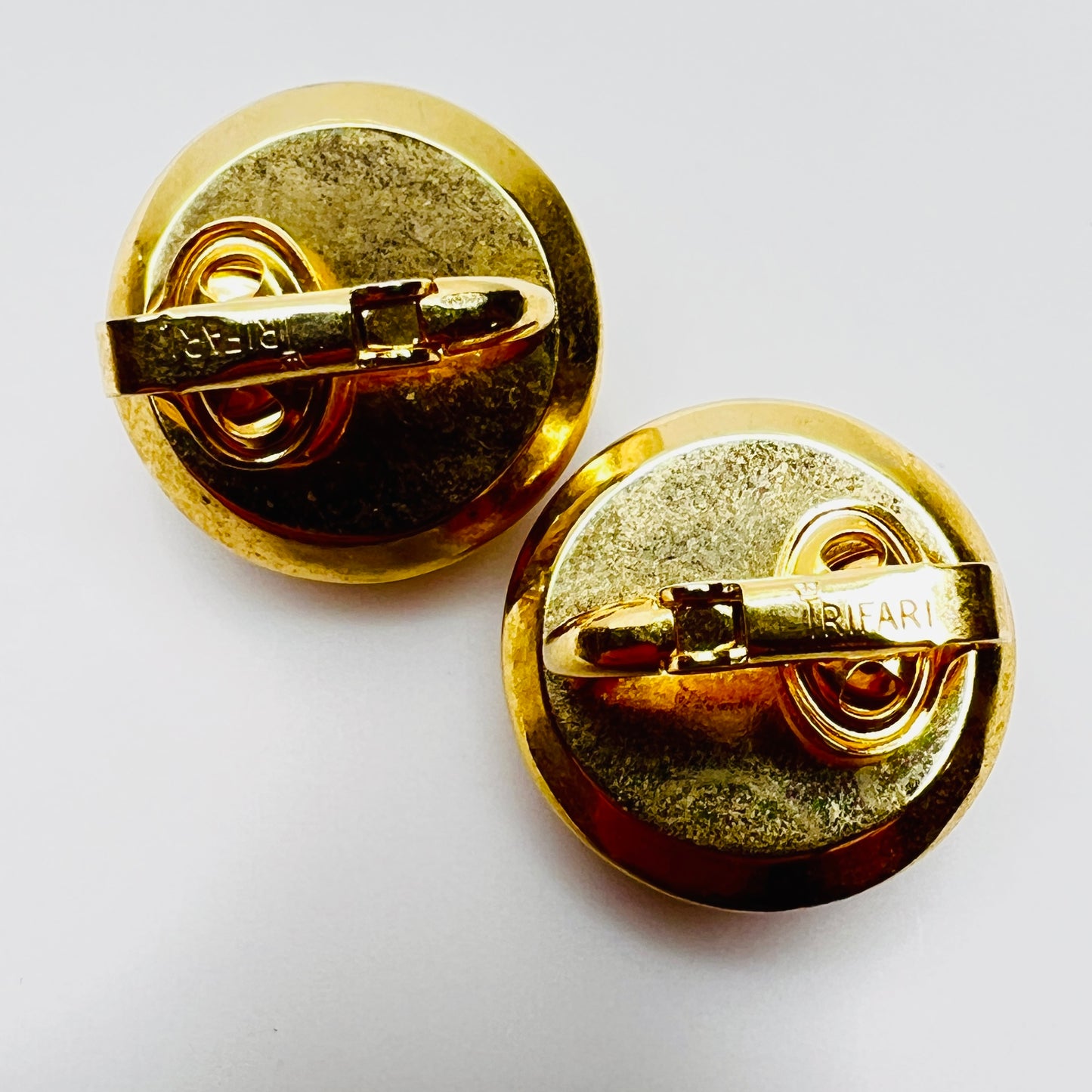 Vintage Trifari faux pearl clip earrings gold tone setting