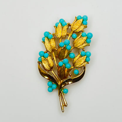 1950s Crown Trifari turquoise lily of the valley brooch