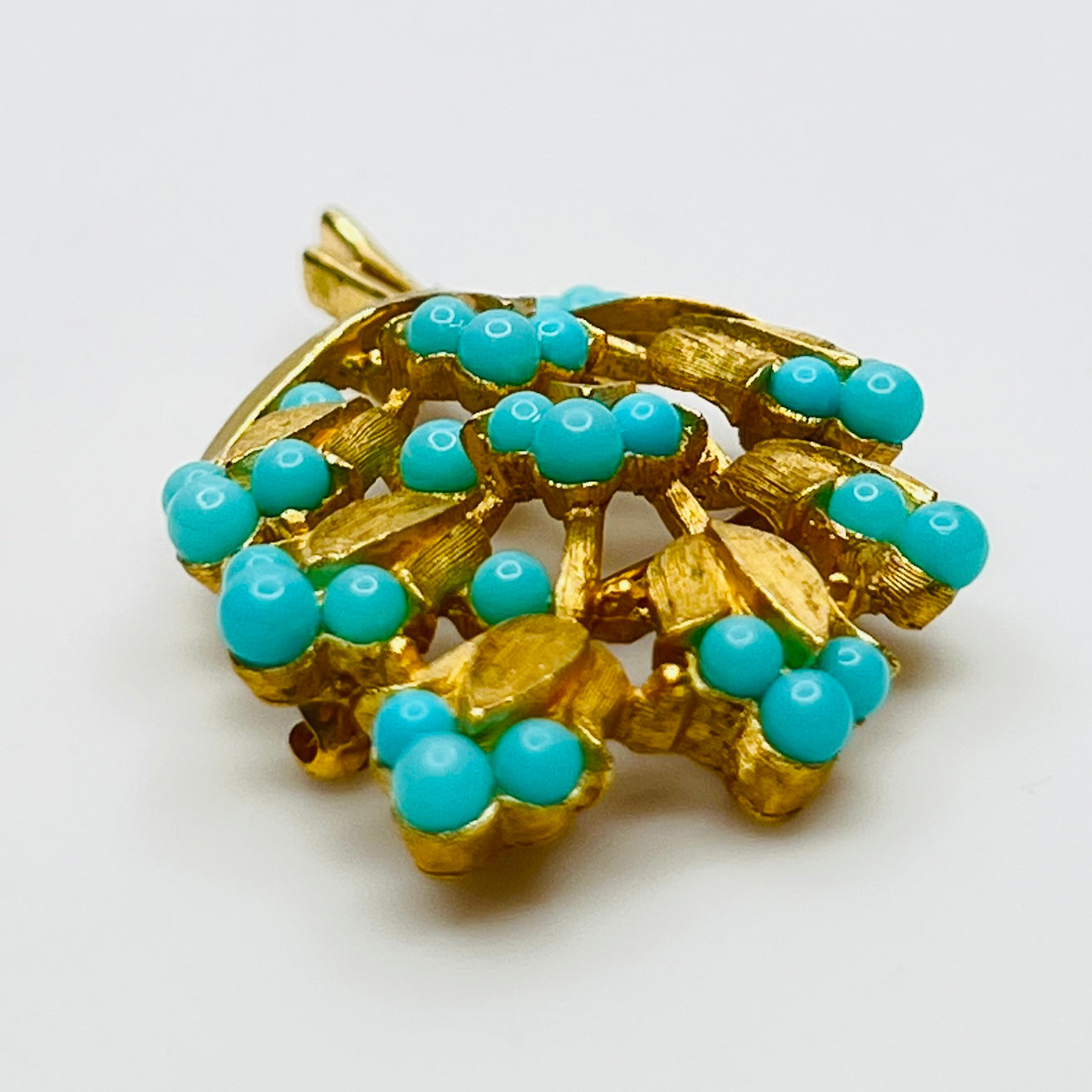 1950s Crown Trifari turquoise lily of the valley brooch