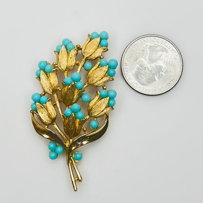 1950s Crown Trifari turquoise lily of the valley brooch