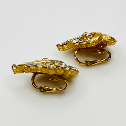 Pair of Crown Trifari rhinestone clip-on earrings with gold-tone finish