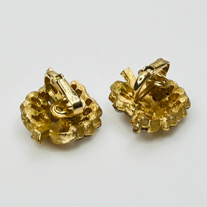 Pair of Crown Trifari rhinestone clip-on earrings with gold-tone finish