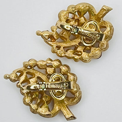 Pair of Crown Trifari rhinestone clip-on earrings with gold-tone finish