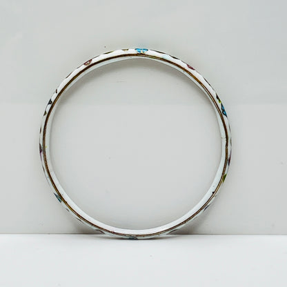 Vintage white cloisonné bangle bracelet with floral enamel design