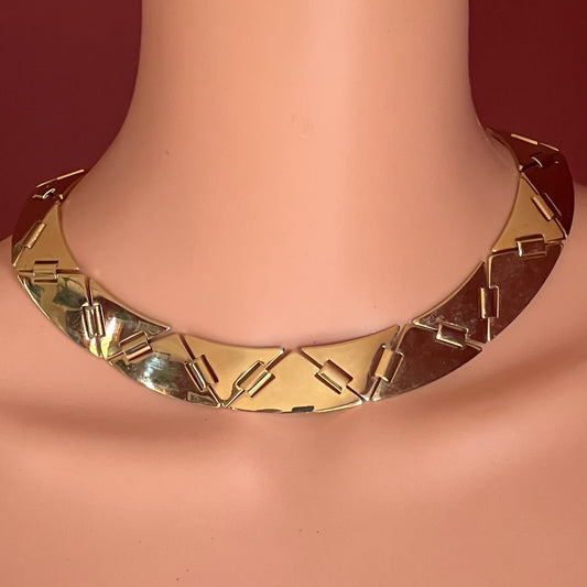 1980s modernist gold collar necklace with triangular link design