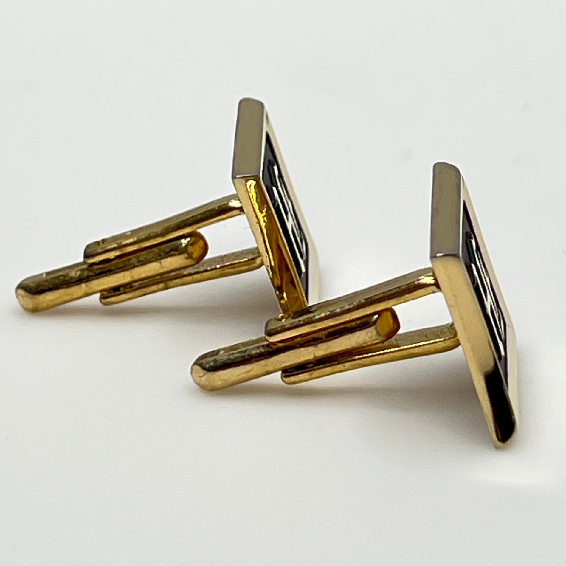 Vintage Hickok gold-tone cufflinks with black enamel and H monogram