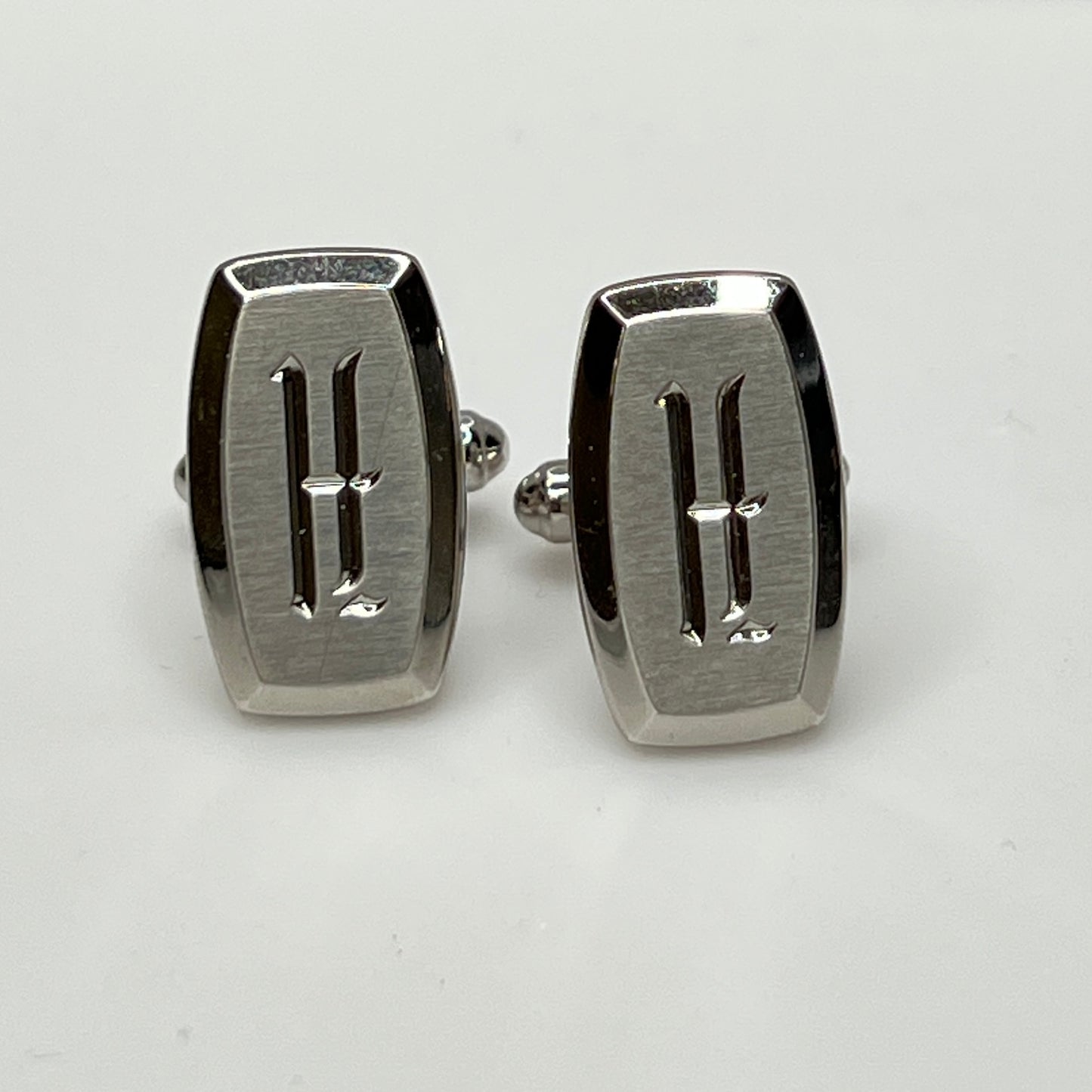 Vintage silver “H” initial cufflinks with Old English engraving