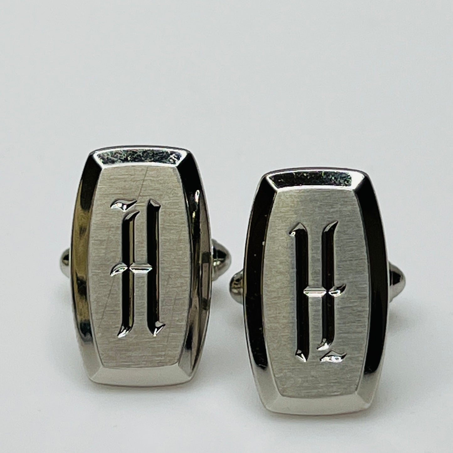 Vintage silver “H” initial cufflinks with Old English engraving
