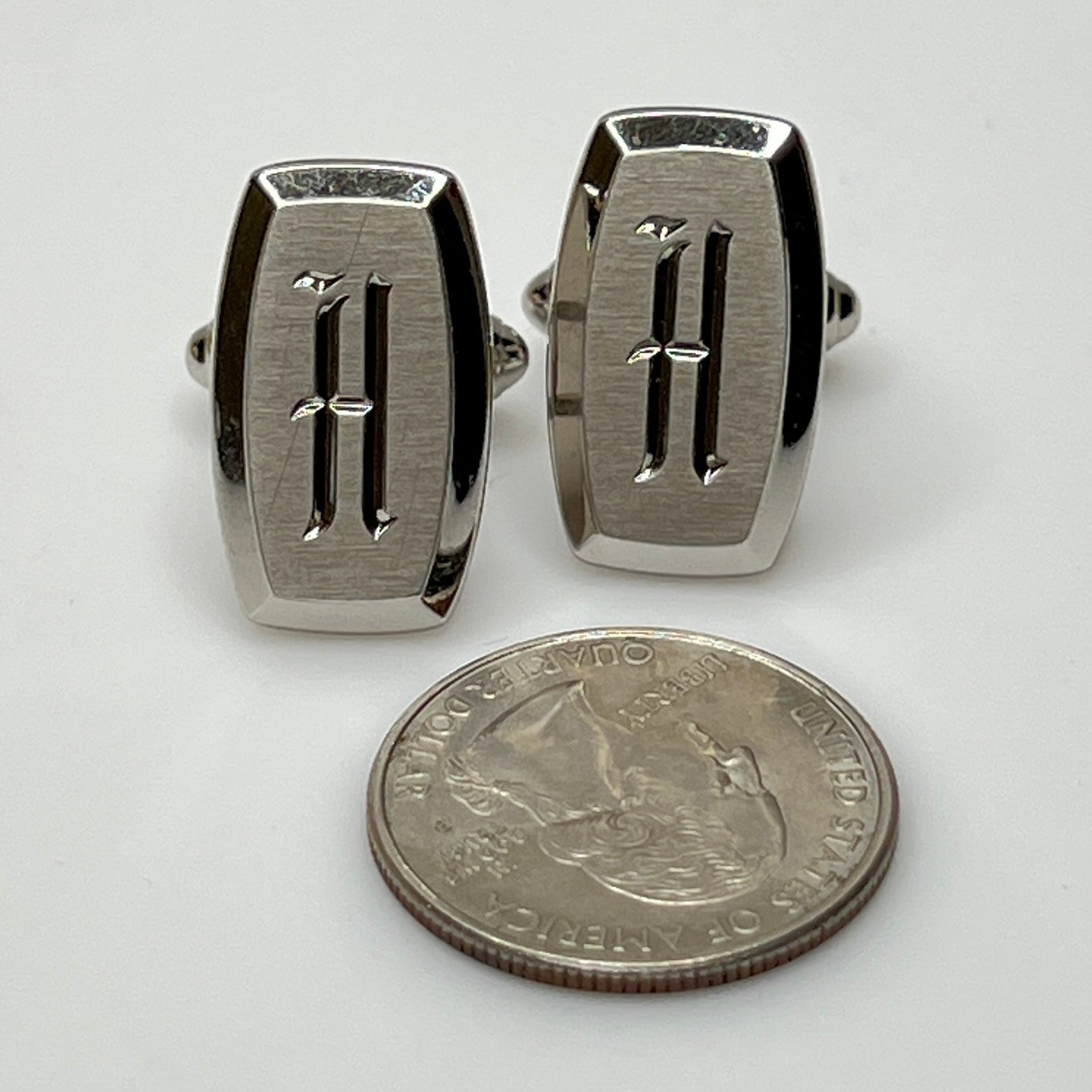 Vintage silver “H” initial cufflinks with Old English engraving