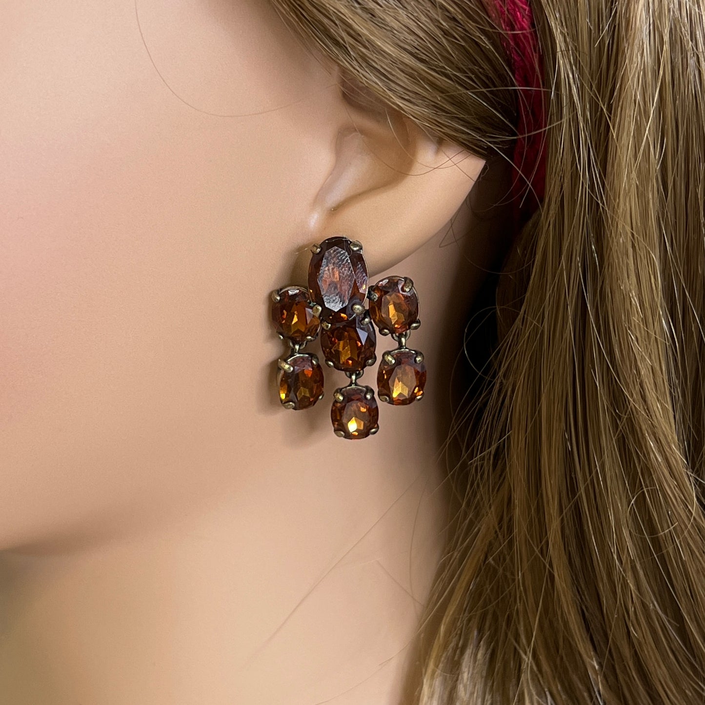 J.Crew amber rhinestone cluster stud earrings with bronze setting