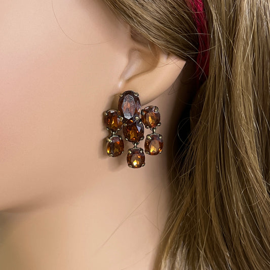 J.Crew amber rhinestone cluster stud earrings with bronze setting