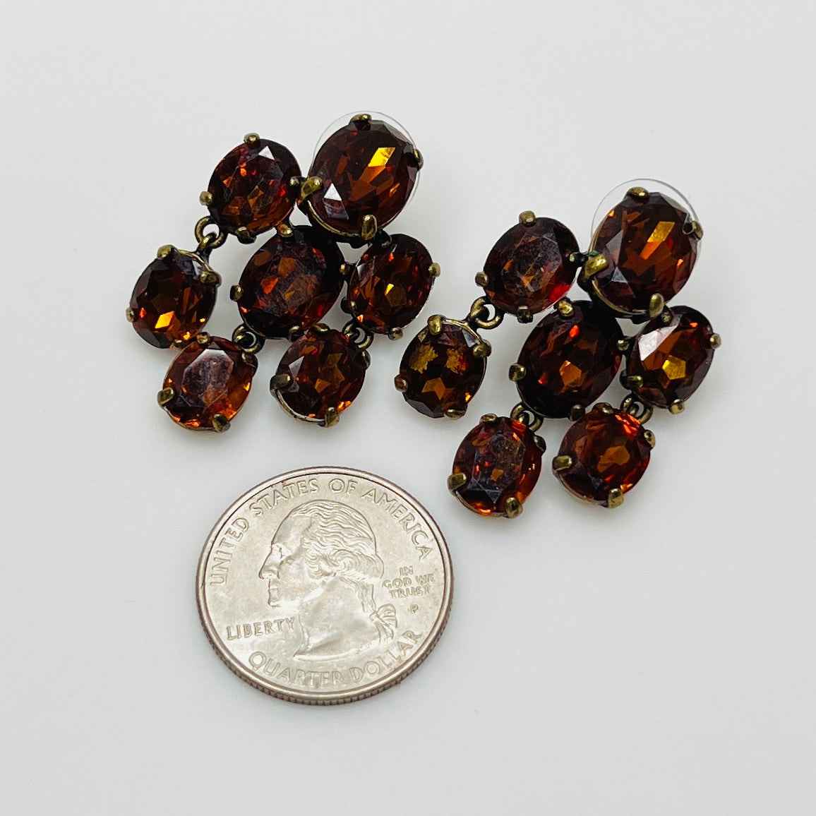 J.Crew amber rhinestone cluster stud earrings with bronze setting