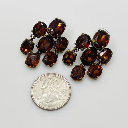 J.Crew amber rhinestone cluster stud earrings with bronze setting