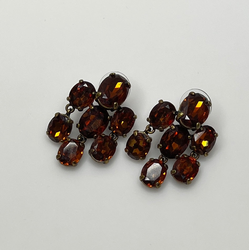 J.Crew amber rhinestone cluster stud earrings with bronze setting