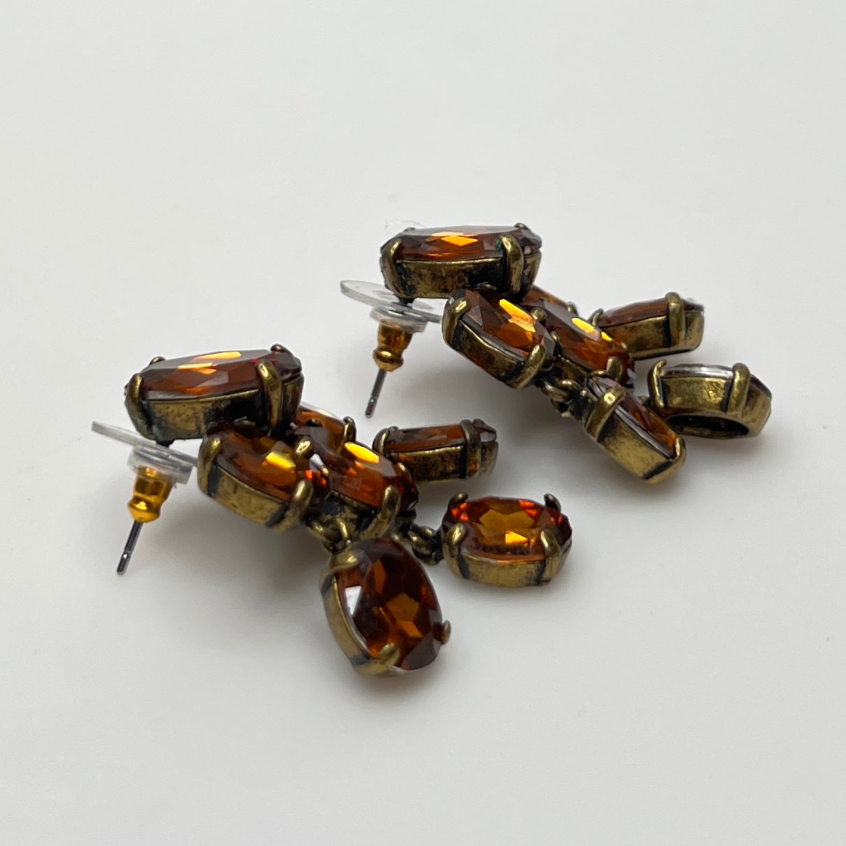 J.Crew amber rhinestone cluster stud earrings with bronze setting